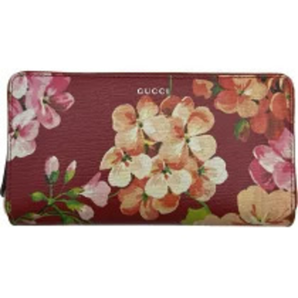 Gucci Blooms Round Zip Wallet Leather Long Red